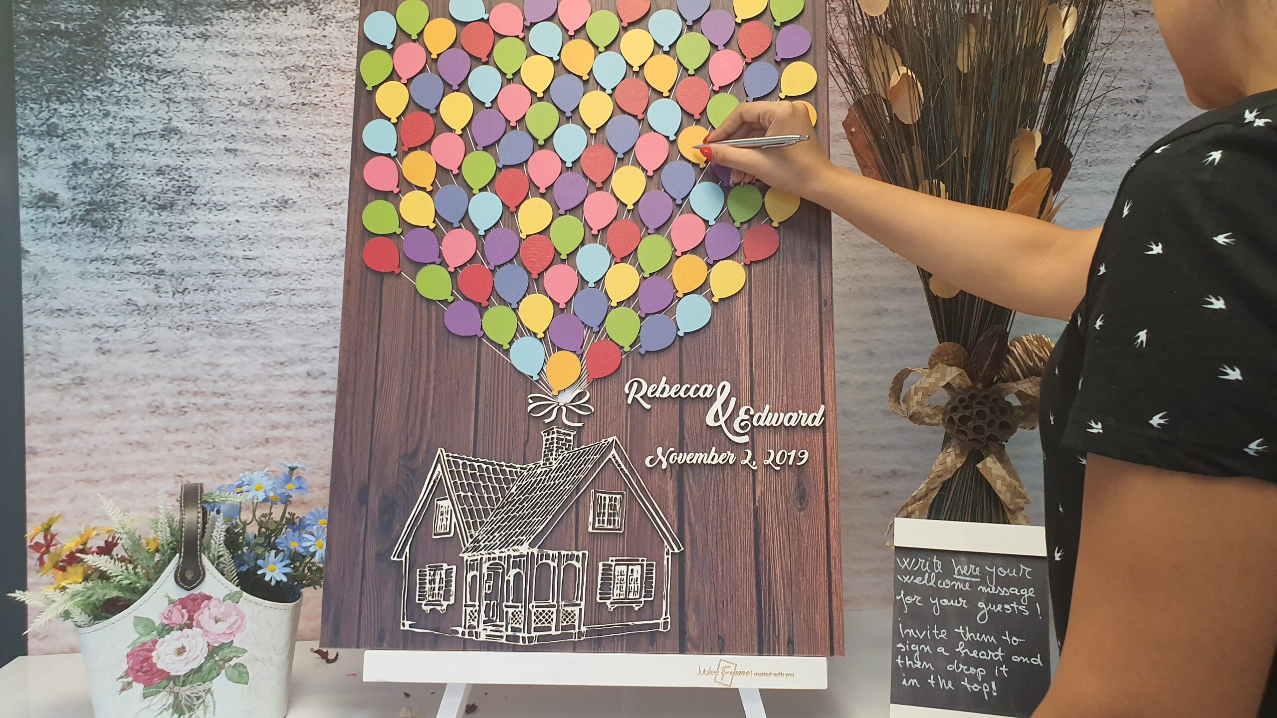 Guestbook Alternative Frame with Custom Name Date Disney Up House Multicolor Balloon Wood Sign for Wedding Engagement Baby Shower 1